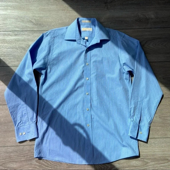 Michael Kors Blue Striped Button Down Dress Shirt - Picture 3 of 14